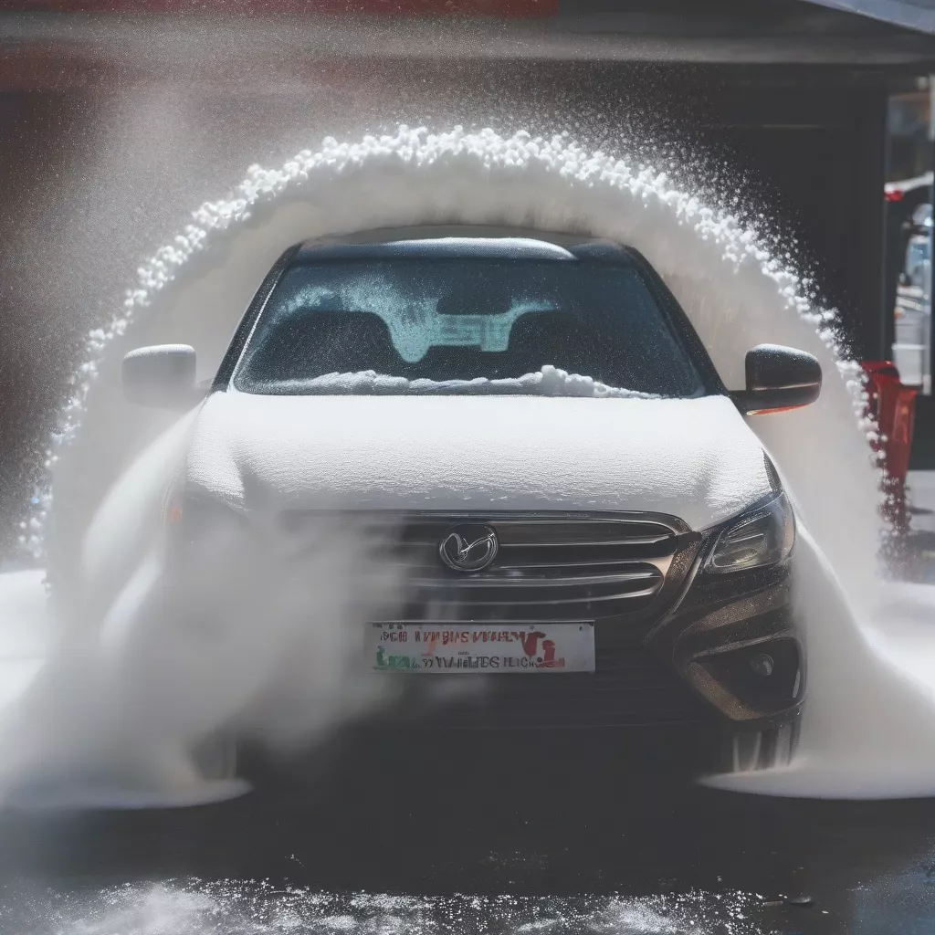 Mencuci mobil dengan busa salju