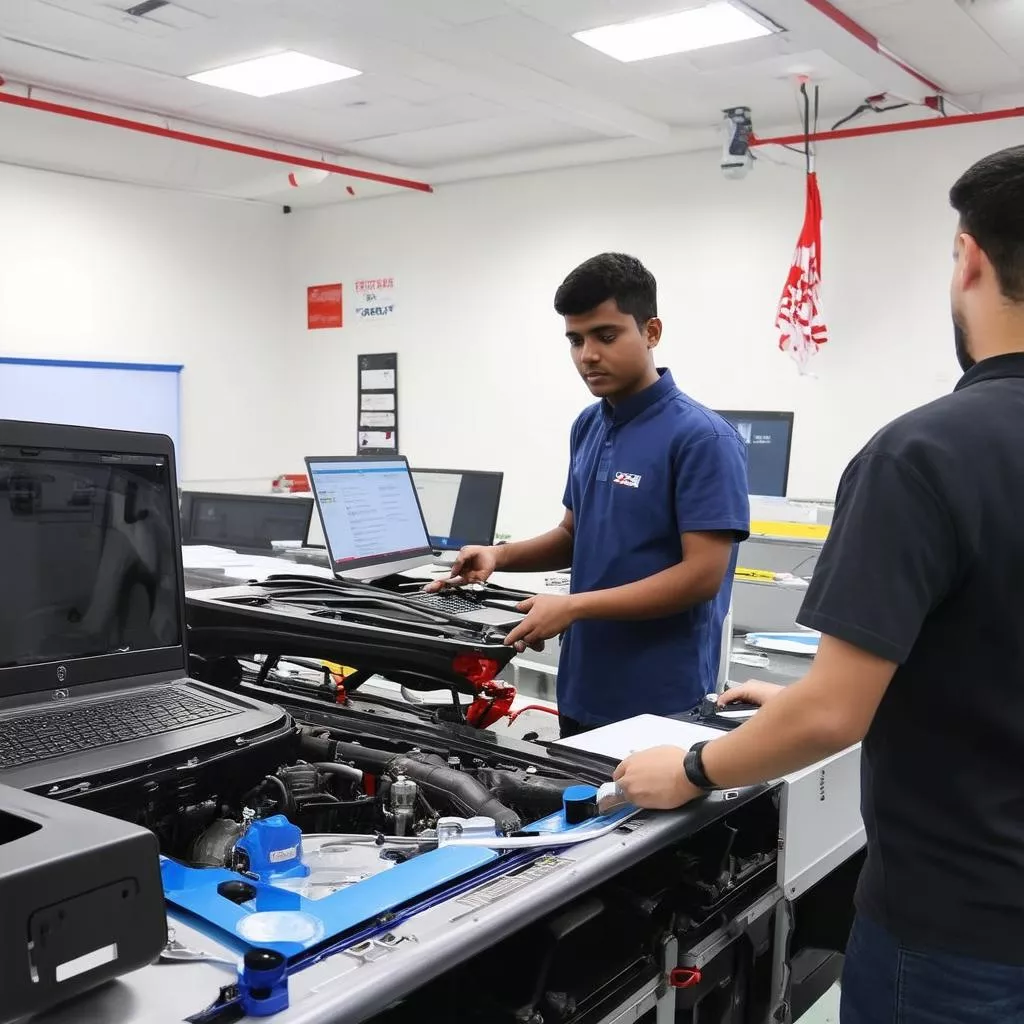 Automotive Engineering Students Practicing