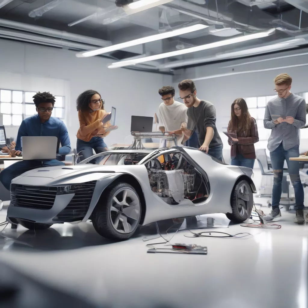 Automotive Technology Students working on a car