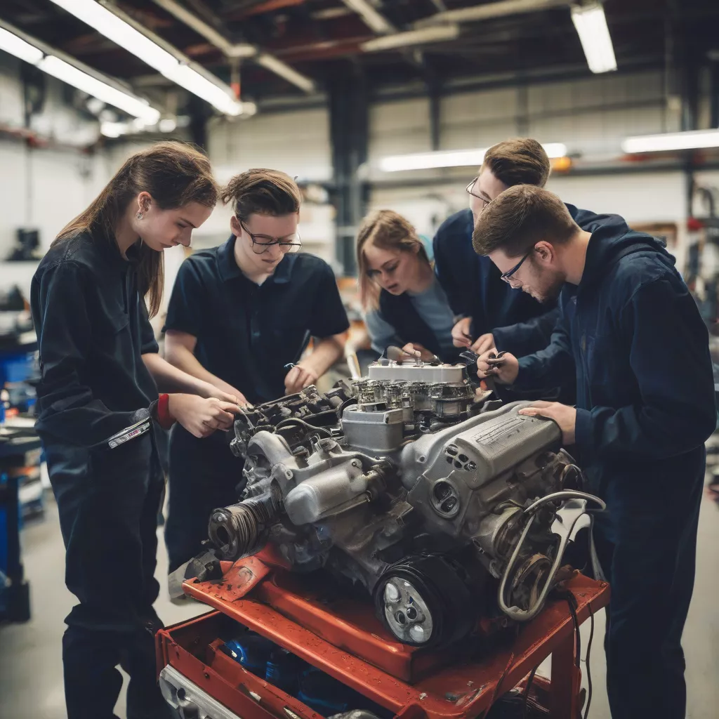 Alunos praticando mecânica automóvel