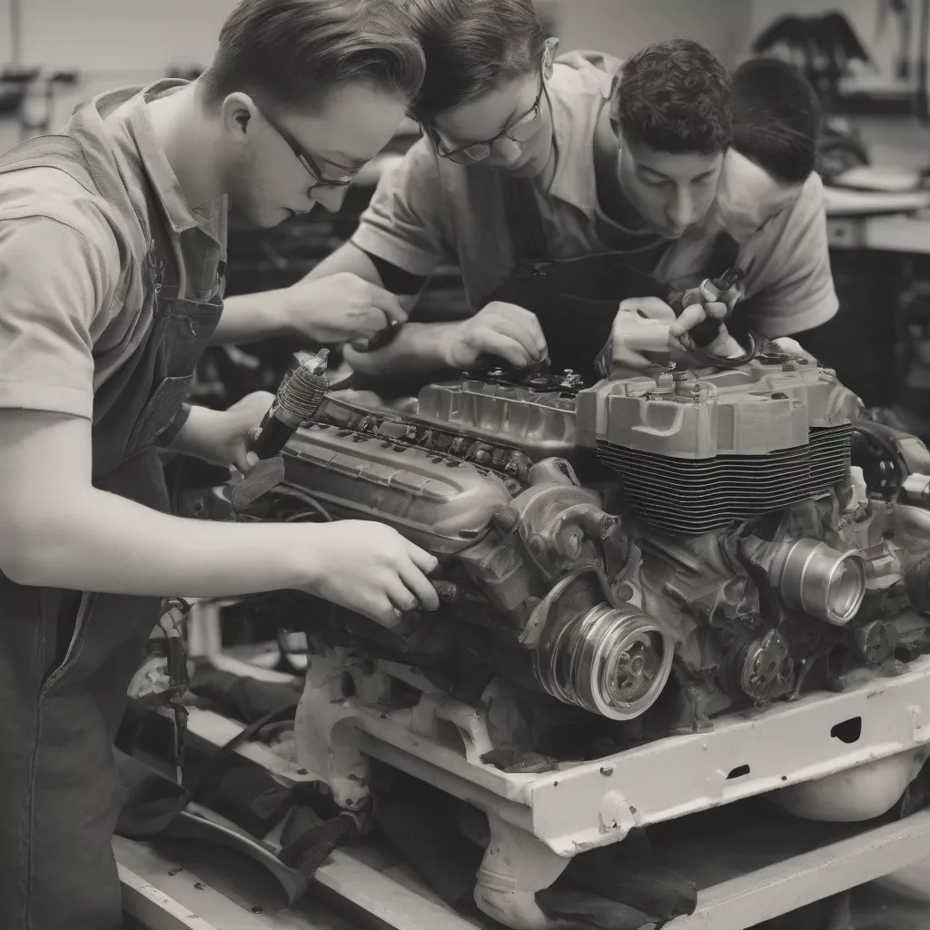 Sinh viên thực hành sửa chữa ô tô