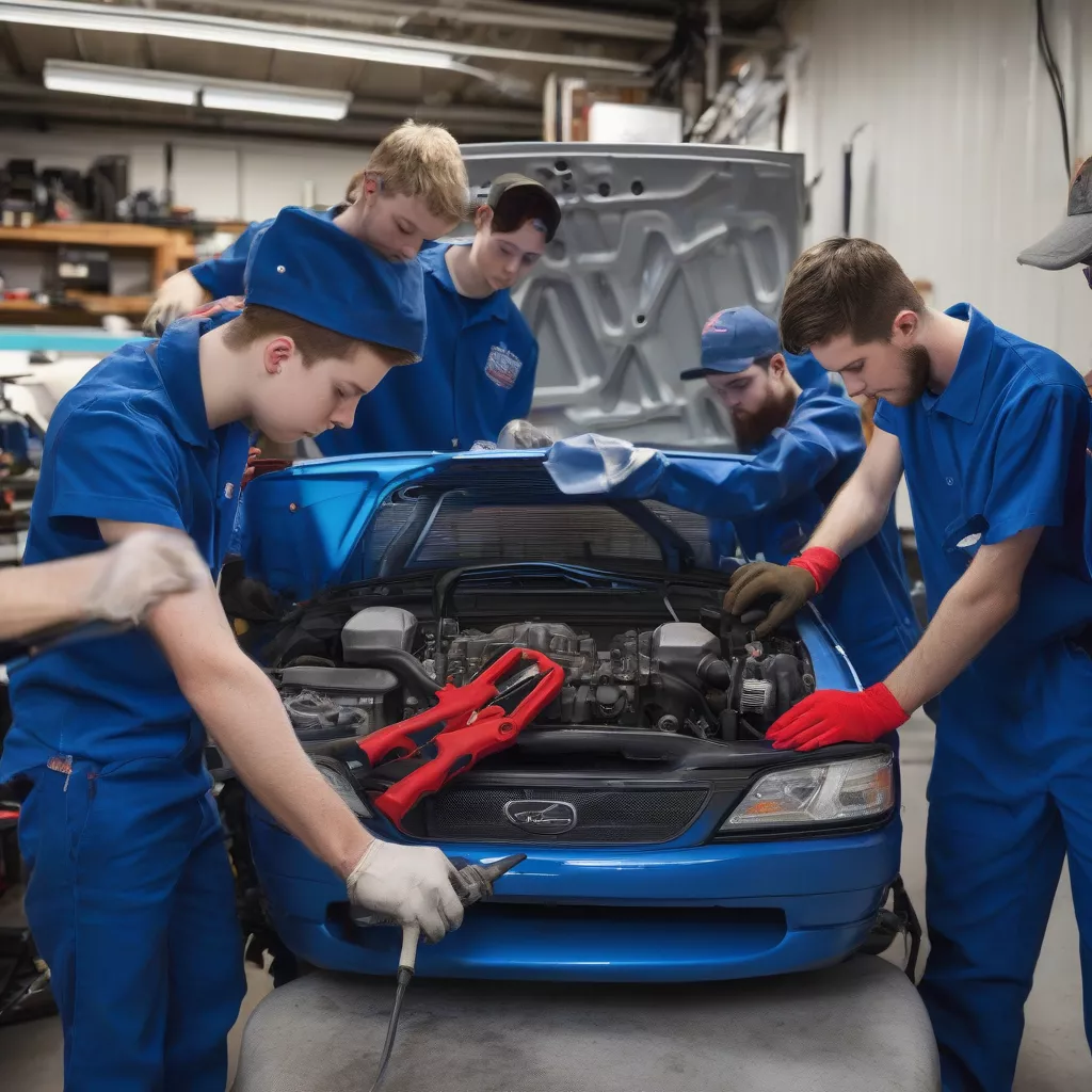 Sinh viên thực hành sửa chữa ô tô