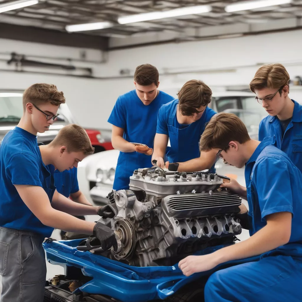Sinh viên thực hành sửa chữa ô tô