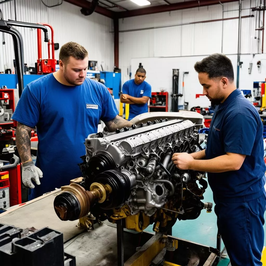 Sinh viên đang thực hành sửa chữa ô tô