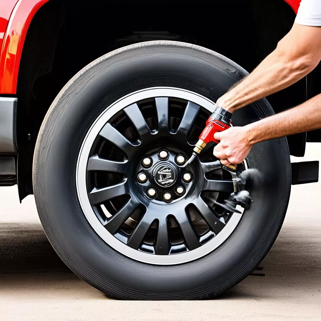 하노이 트럭에서의 트럭 휠 도색