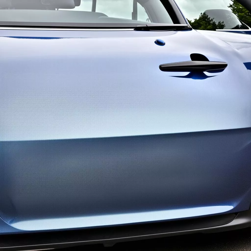 Car after having a scratch repaired with spot painting