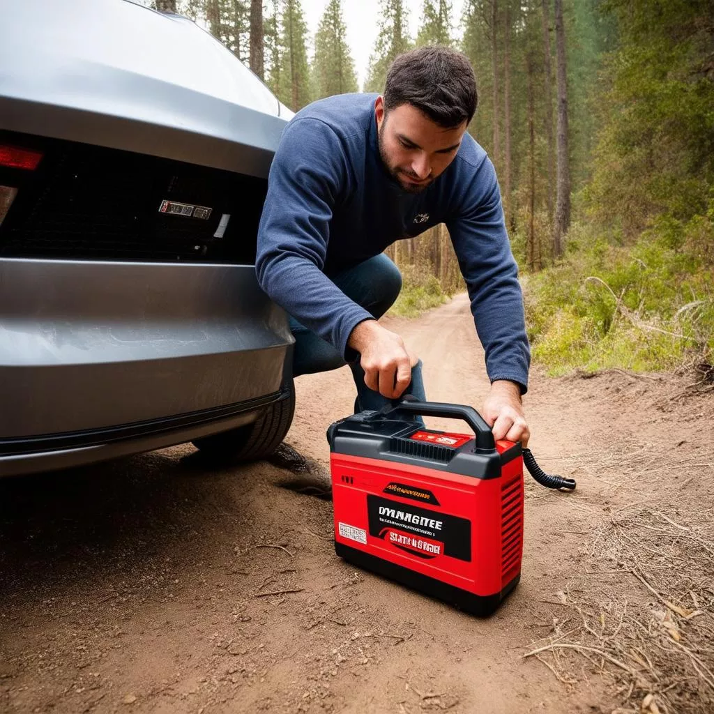 Using a car jump starter to jump start a truck battery