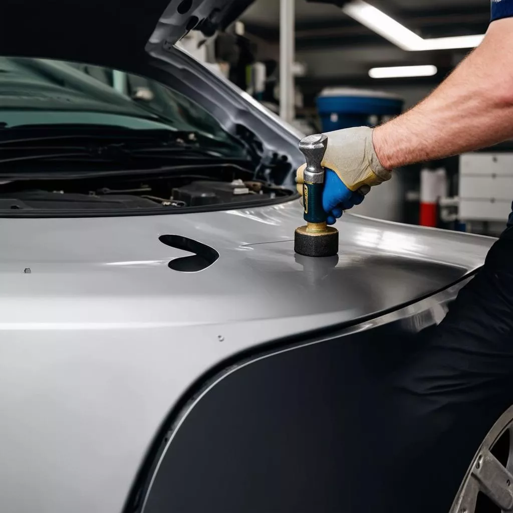 Sử dụng búa gò để xử lý vết lõm