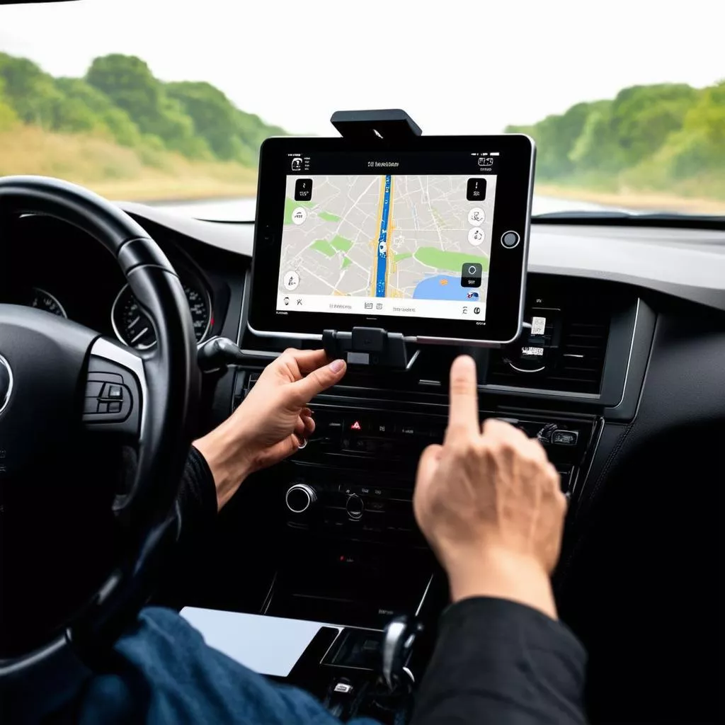 Menggunakan tablet di mobil dengan holder