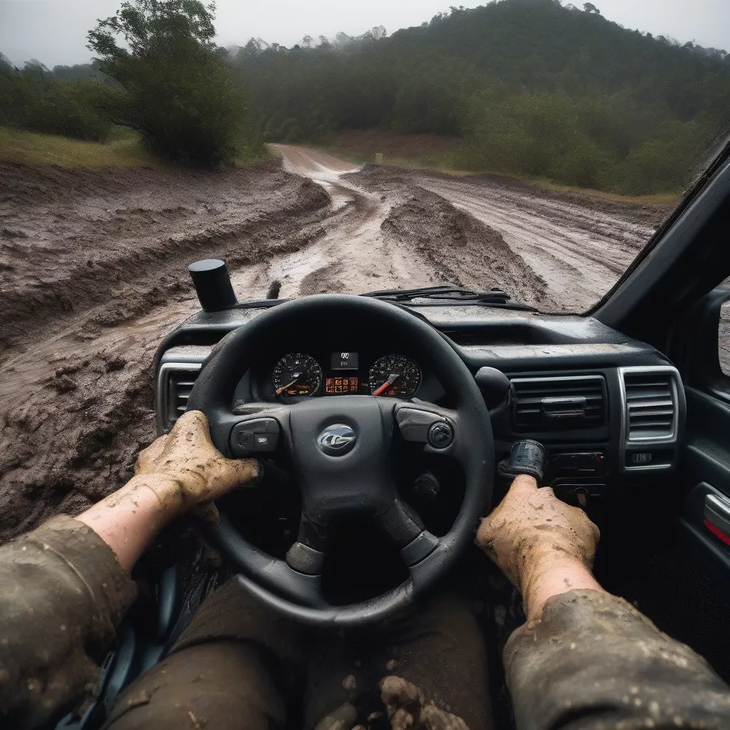 Engaging the 4WD switch on a vehicle