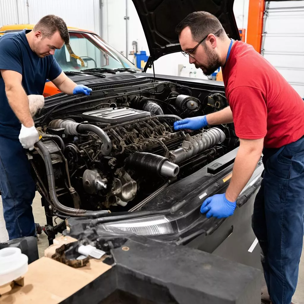 Riparazione di un camion in officina