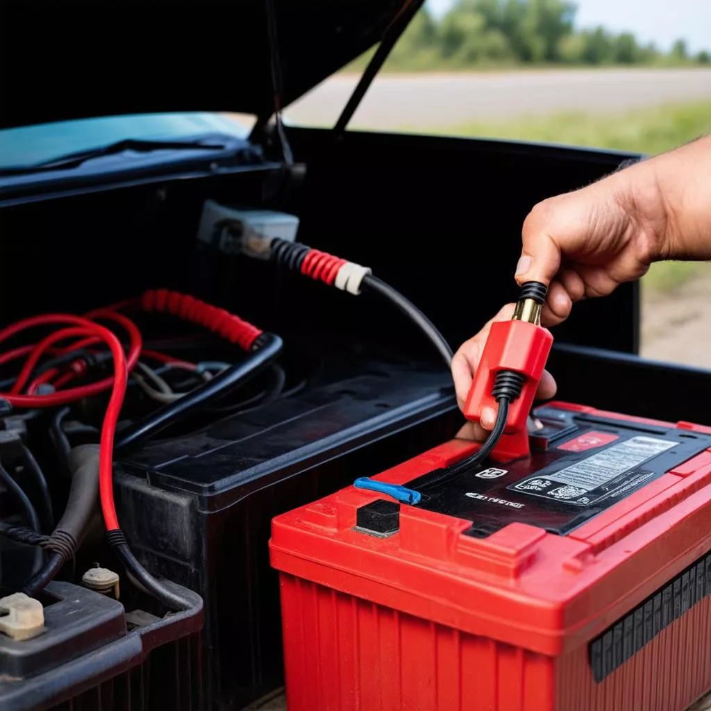 Chauffeur branchant des câbles de démarrage