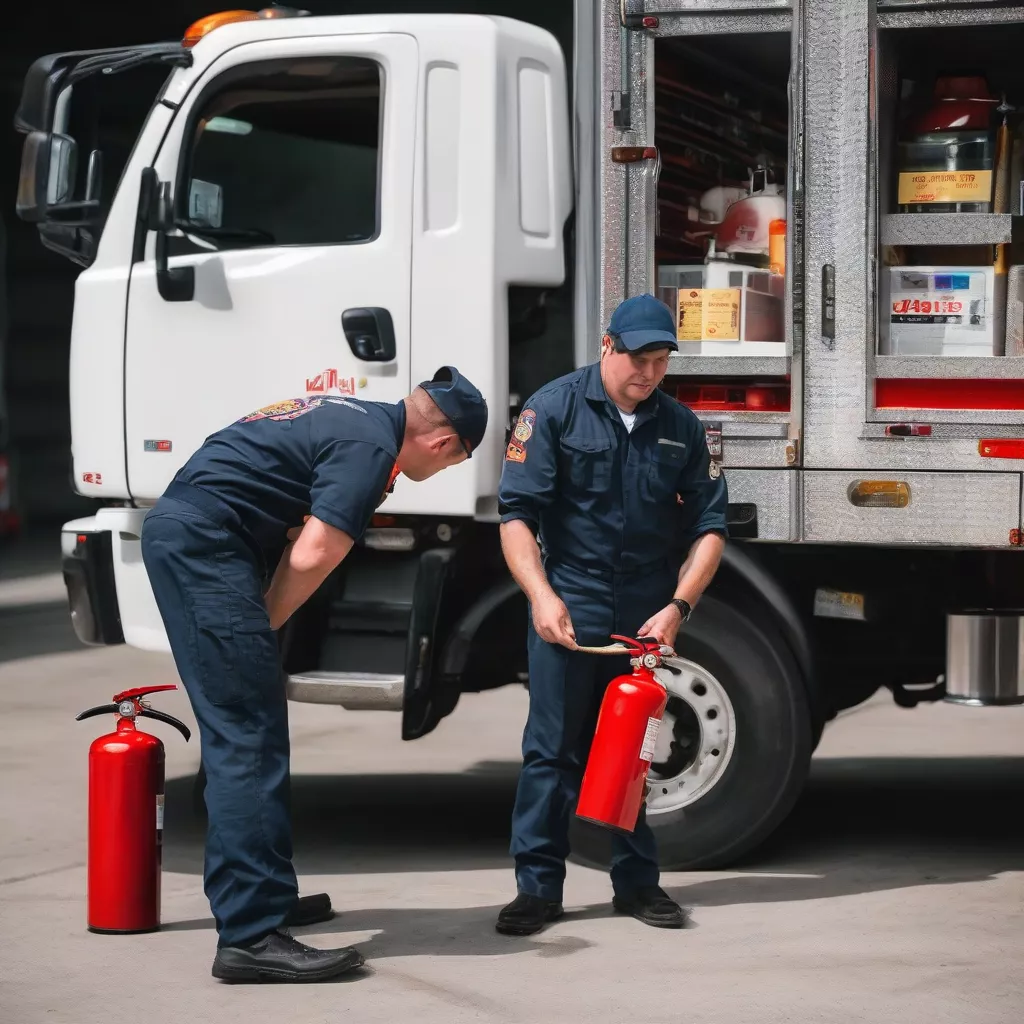 Condutor a verificar um extintor
