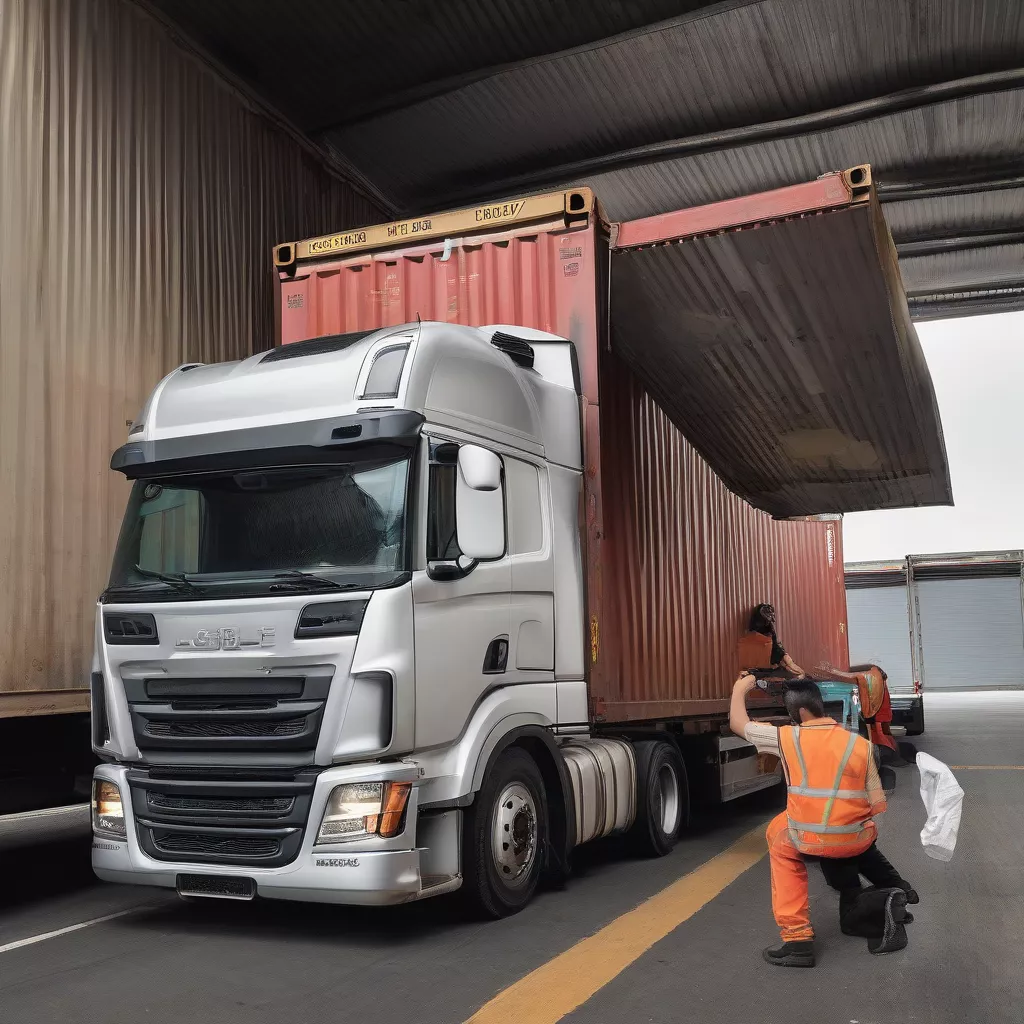 Autista che controlla l'altezza di un camion da 2,5 tonnellate