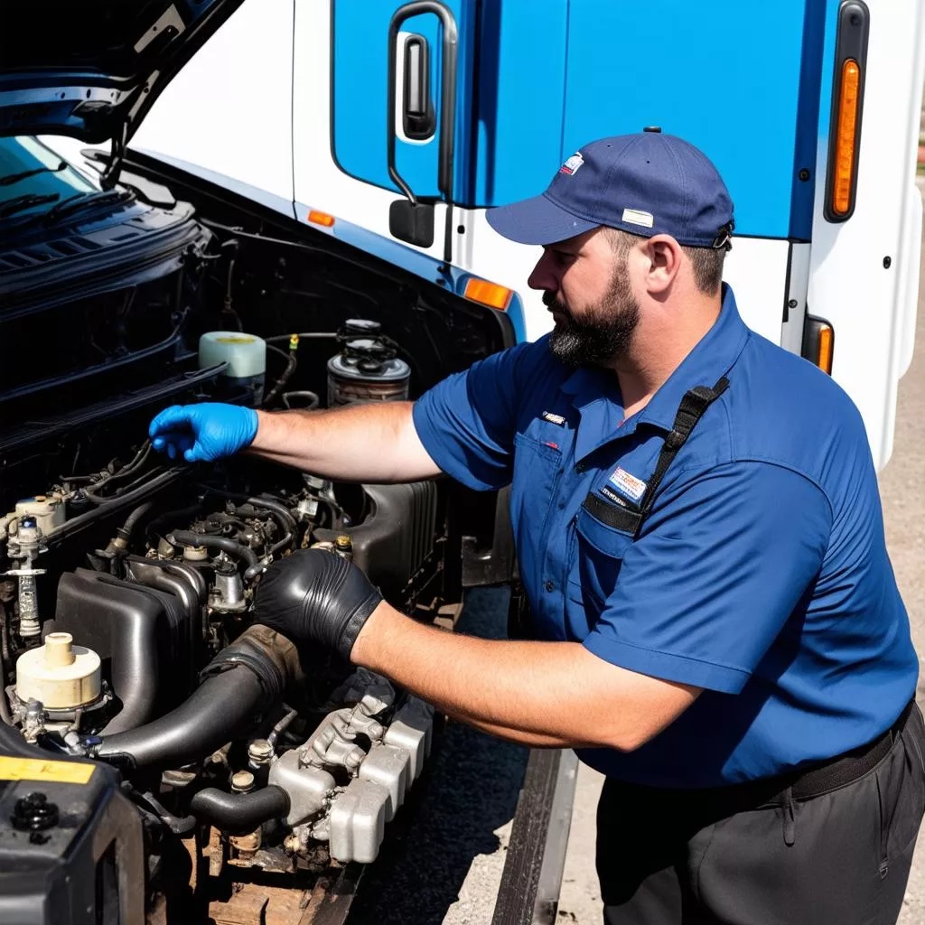 Tài xế đang kiểm tra động cơ