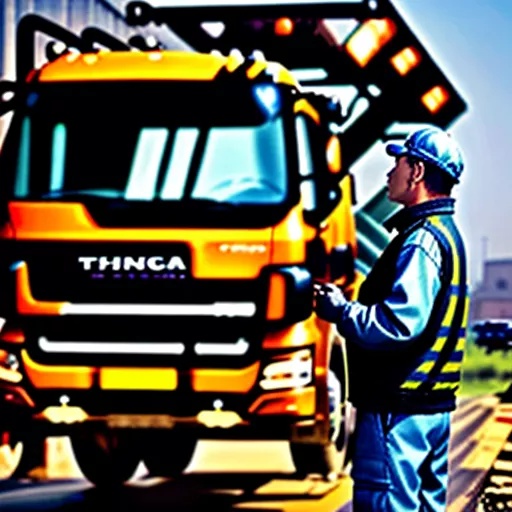 Tài xế đang kiểm tra động cơ xe tải Chenglong