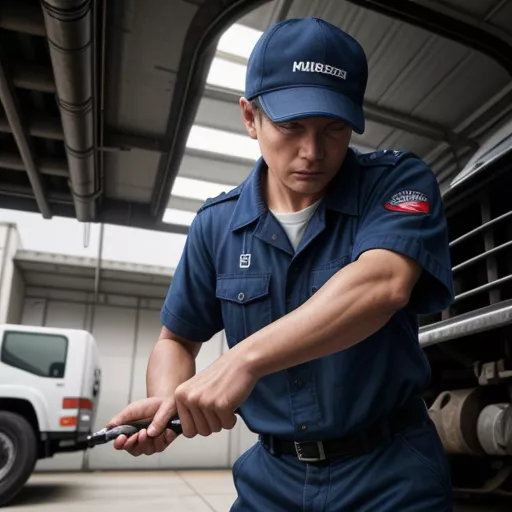 Driver inspecting the engine of an Isuzu truck