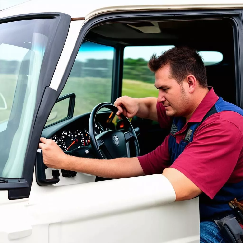 驾驶员正在检查速度表