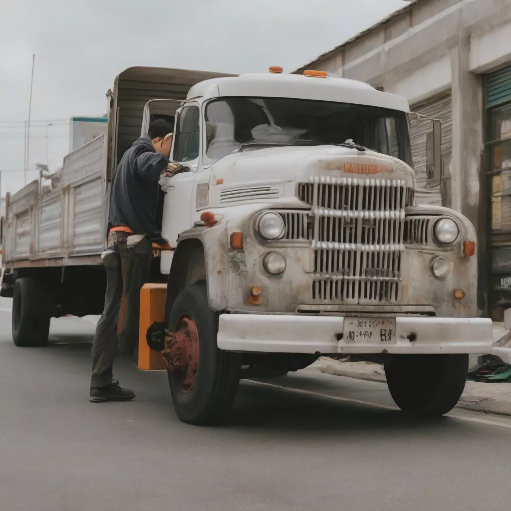 Tài xế đang kiểm tra oto tải nhỏ