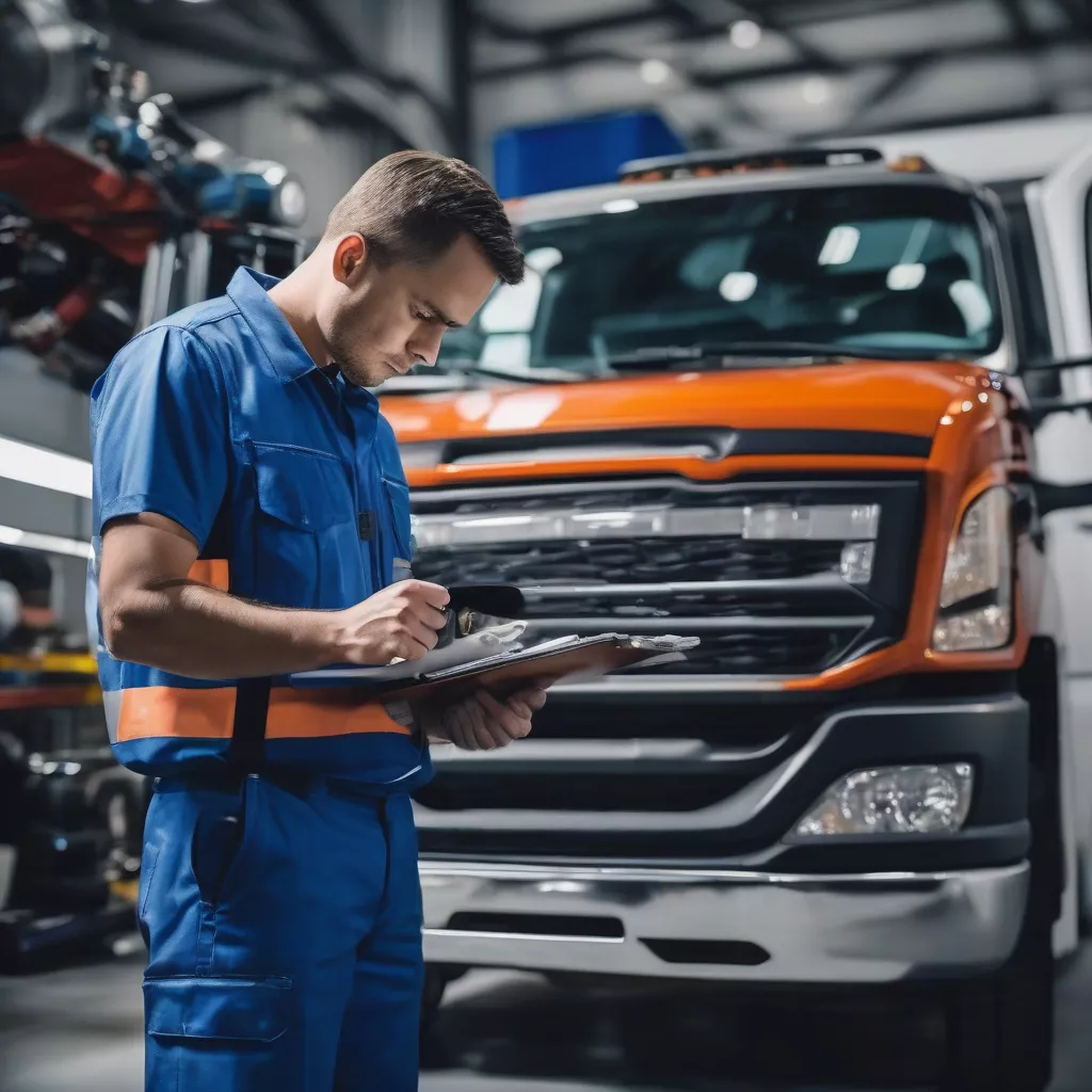 Tài xế đang kiểm tra xe tải