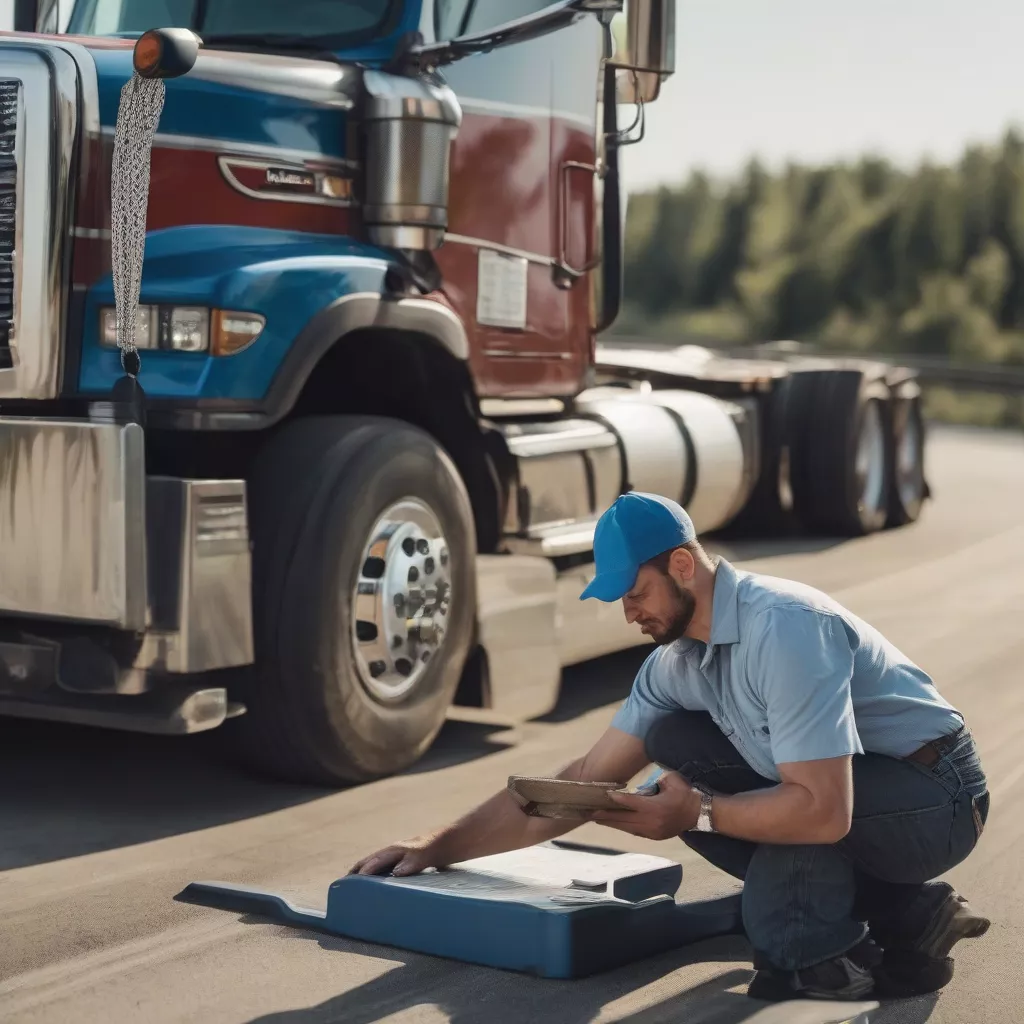 Truck driver checking load weight