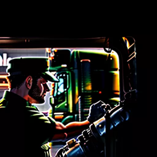 트럭 운전자가 차량 점검 중