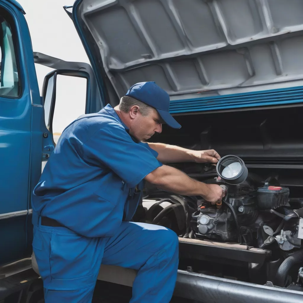 Driver inspecting a truck