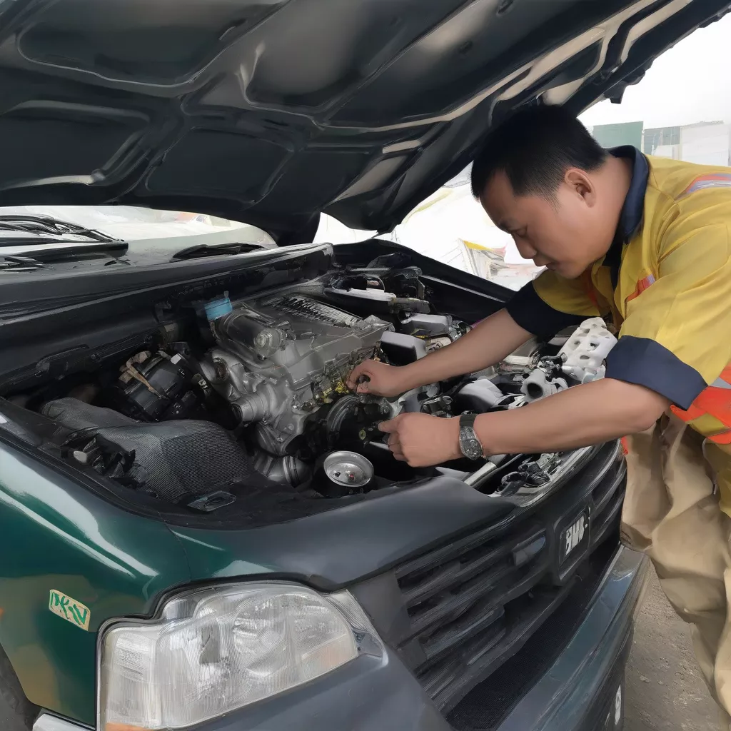 Driver Inspecting a Howo 4-Axle Truck