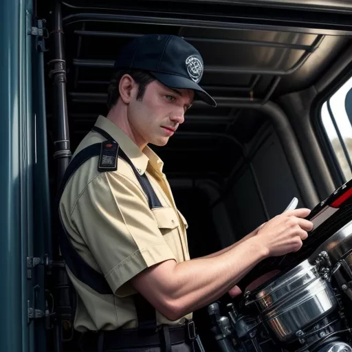 ट्रक की जाँच करता हुआ ड्राइवर