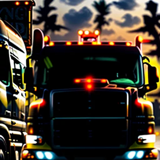 運転手がトラックを点検している