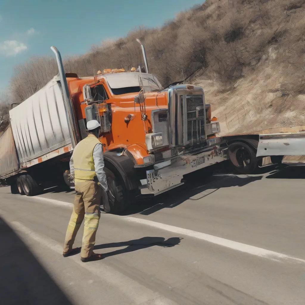 Truck driver inspecting his truck