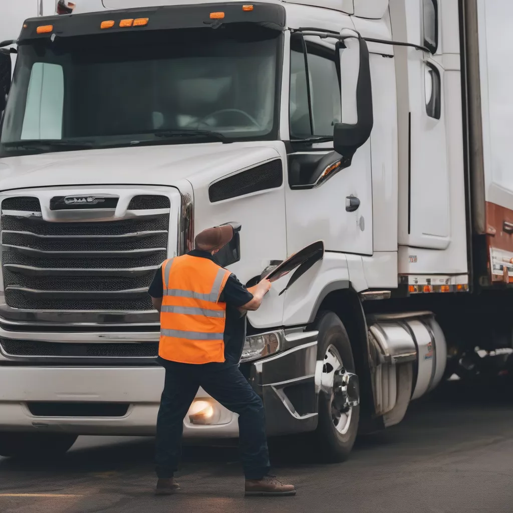 Tài xế đang kiểm tra xe tải