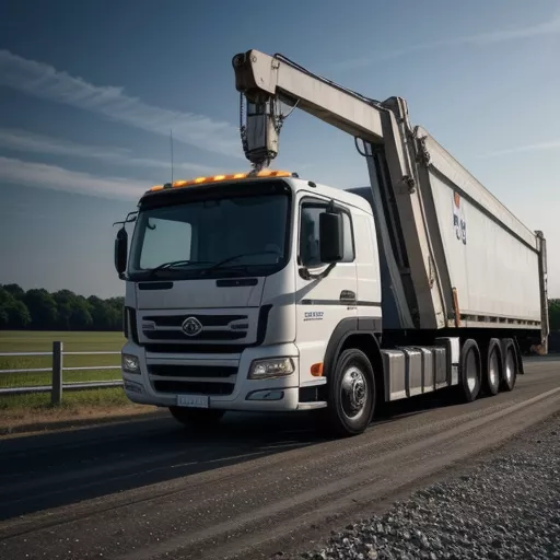 Motorista a inspecionar o camião Thaco Auman C240C com grua
