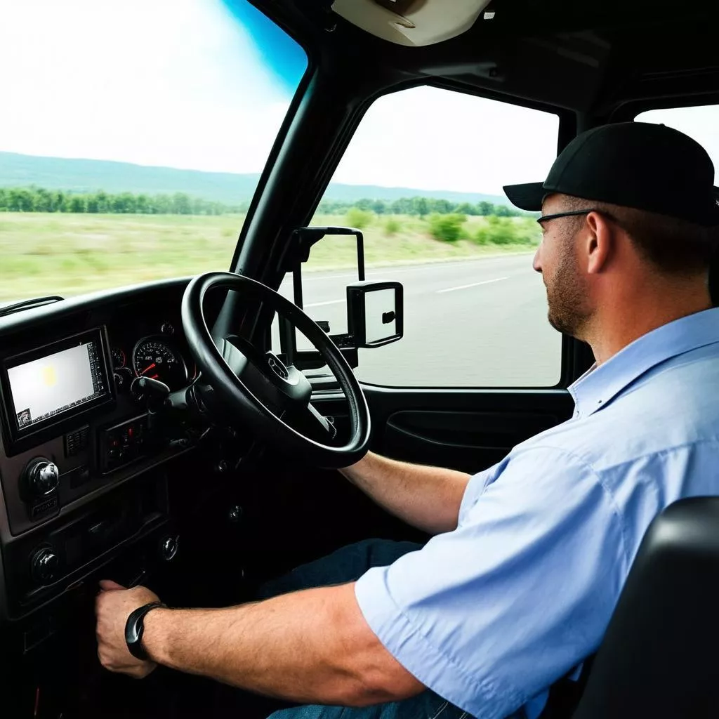 Tài xế đang lái xe tải