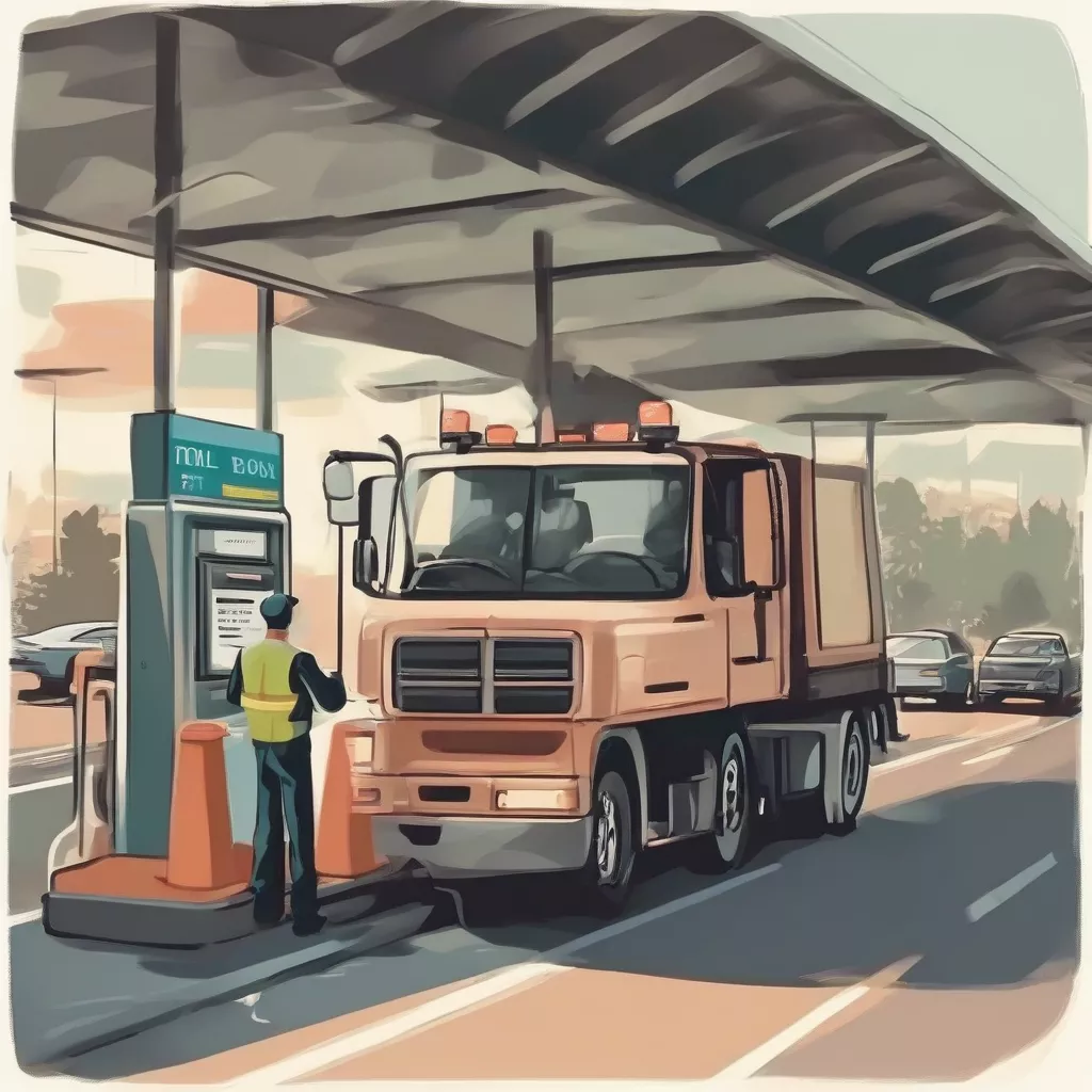 ドライバーが料金所で道路料金を支払っている様子