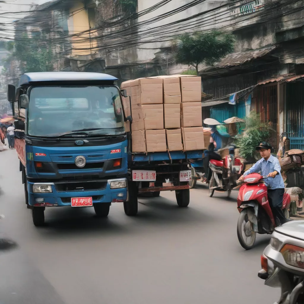 Lkw-Fahrer beim Transport von Gütern in Hanoi