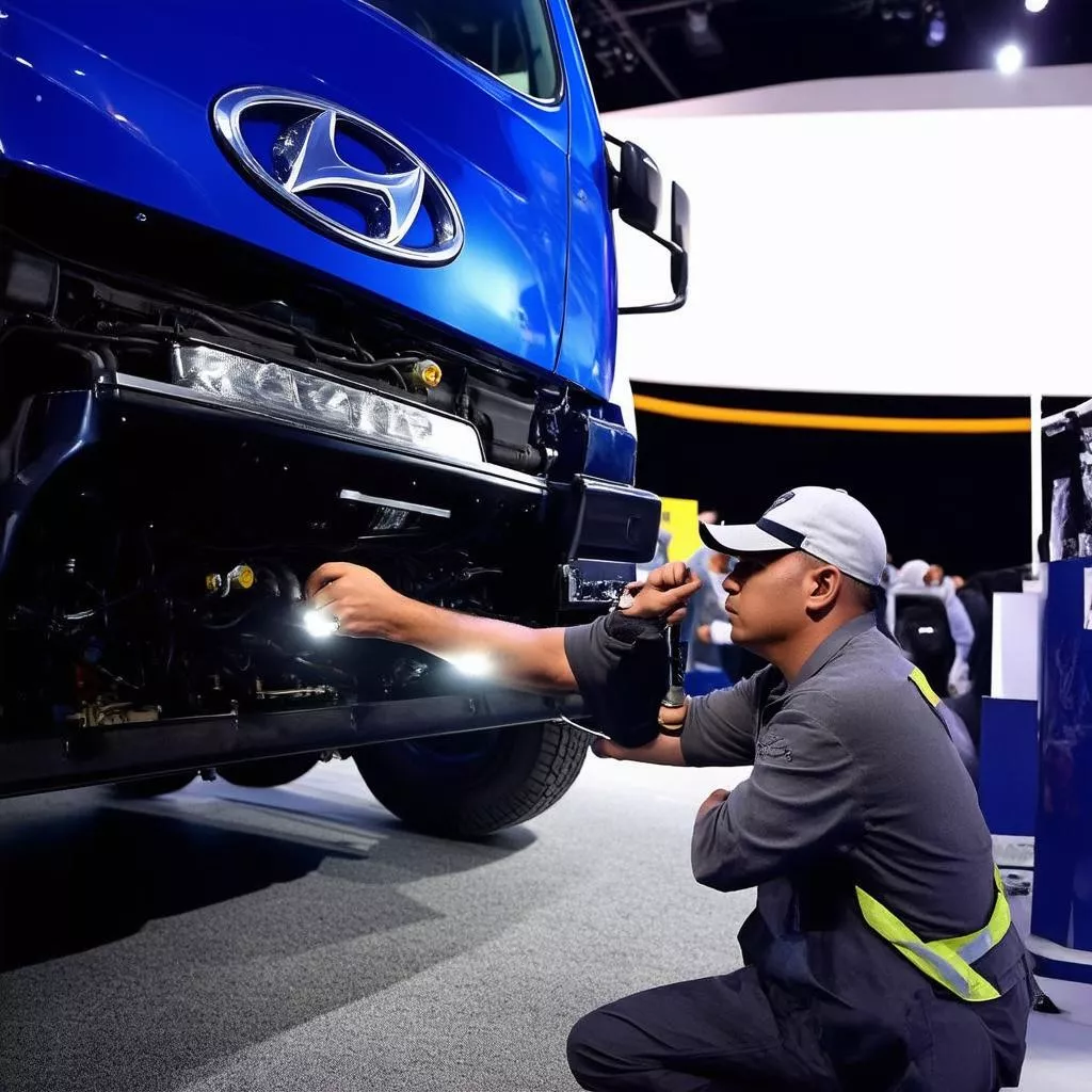 Driver inspecting a Hyundai truck