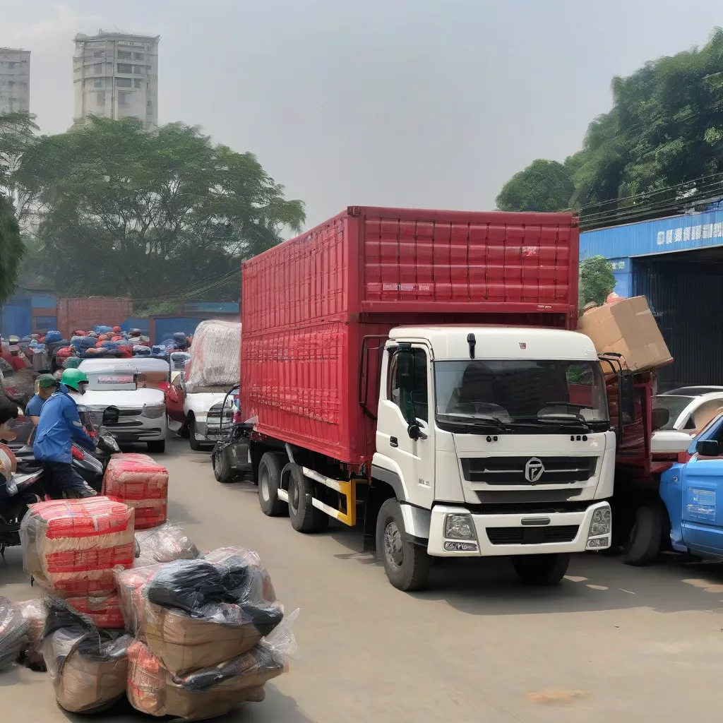 Dongfeng Cummins truck being loaded at a warehouse