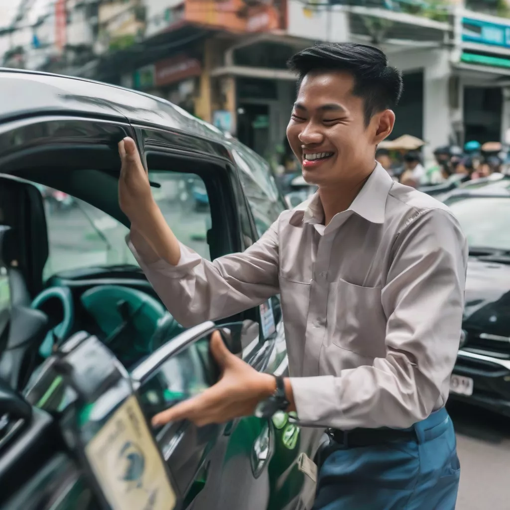 Hình ảnh tài xế Grab Car đang đón khách