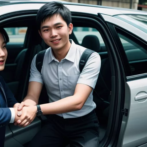 Sopir Grab tersenyum dengan pelanggan