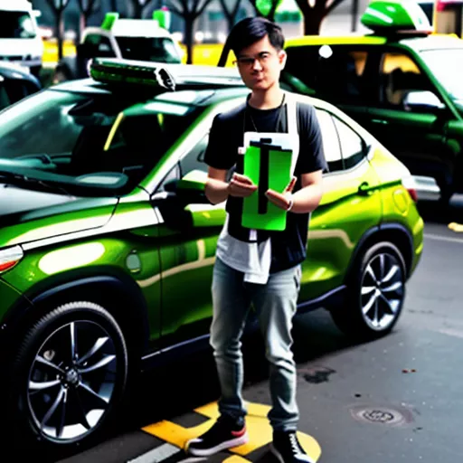 Grab Driver Checking Phone