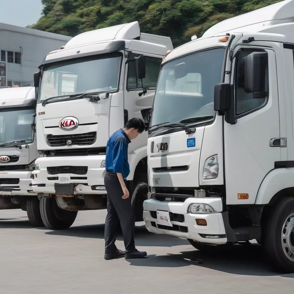 Autista che controlla la merce sul Kia K200 frigo