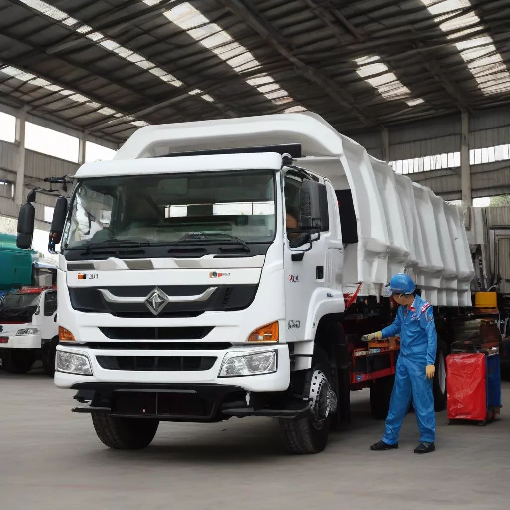 司机检查九龙TMT 4T95-KC6650D-N1自卸车