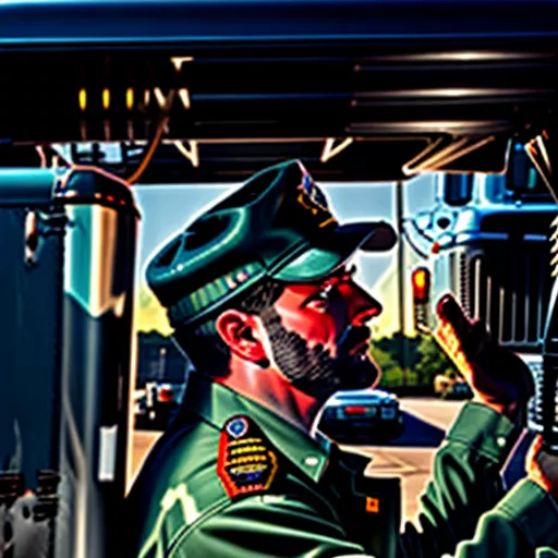 Motorista a inspecionar um camião