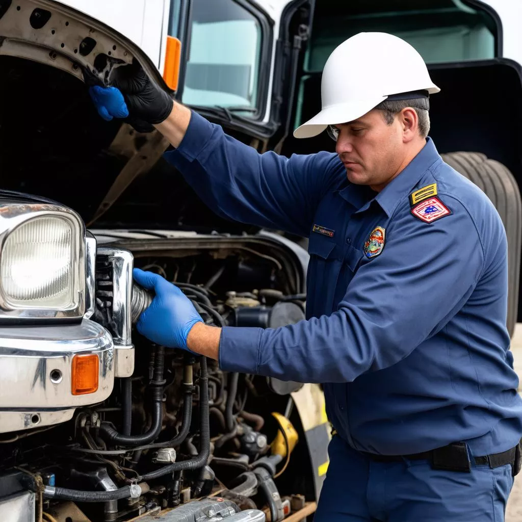 Chauffeur inspectant un camion