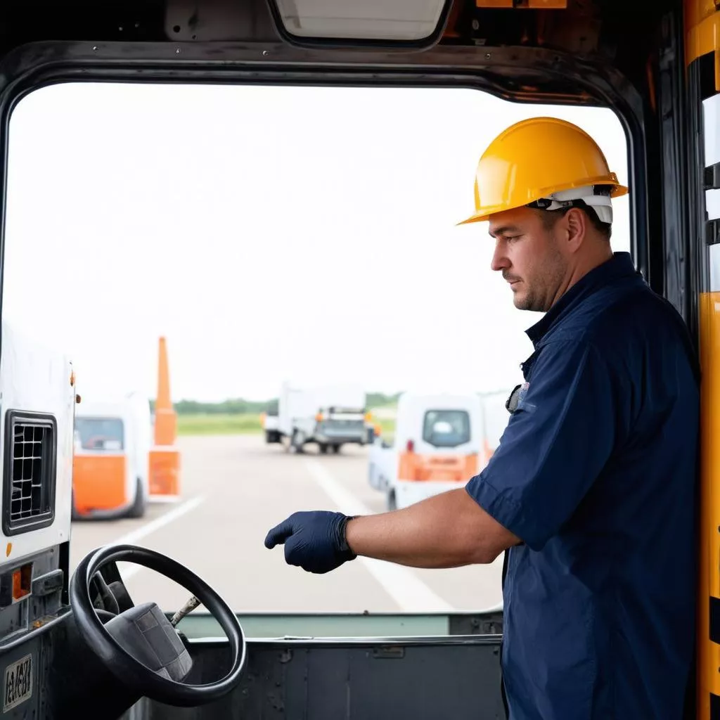 Driver inspecting a truck