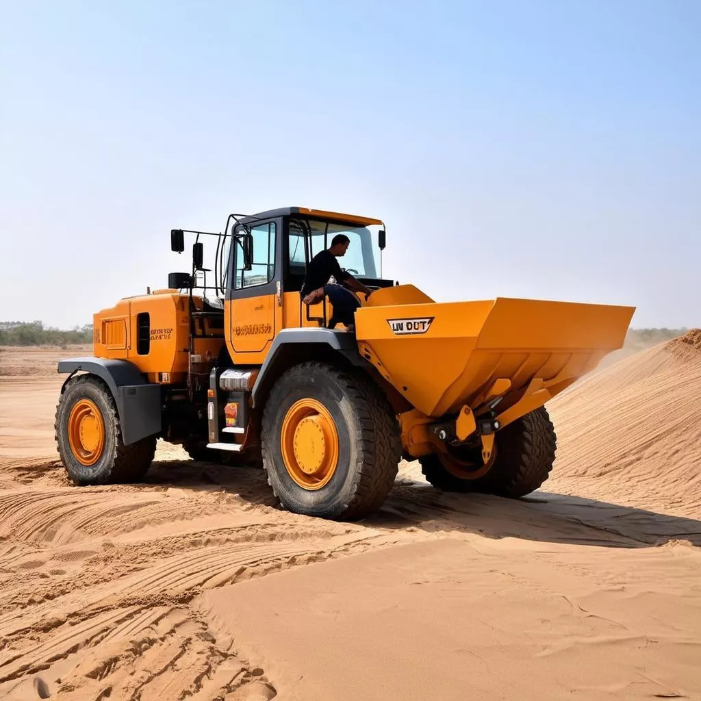 Driver inspecting a sand truck