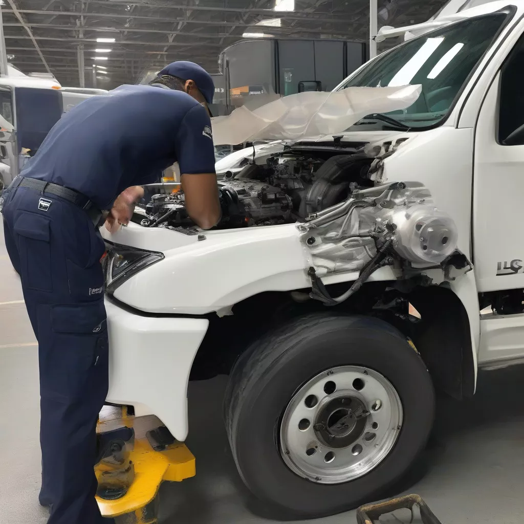 驾驶员检查解放J6P卡车