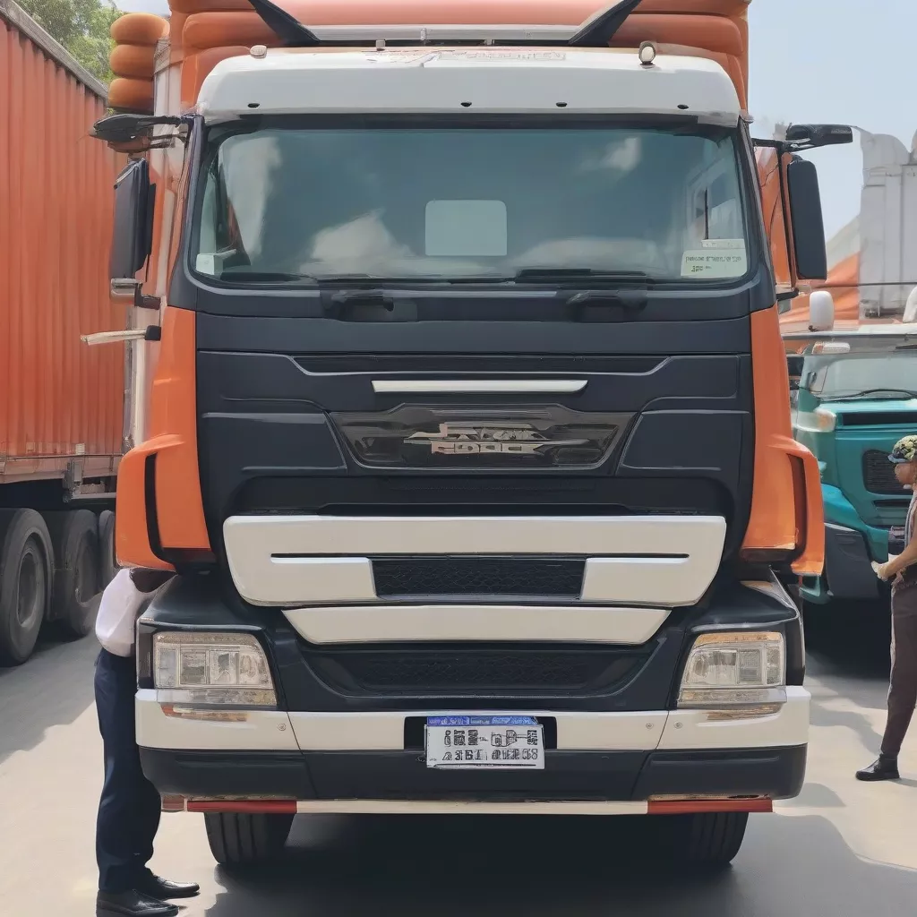 Tài xế kiểm tra xe tải thùng 4.99 x 3