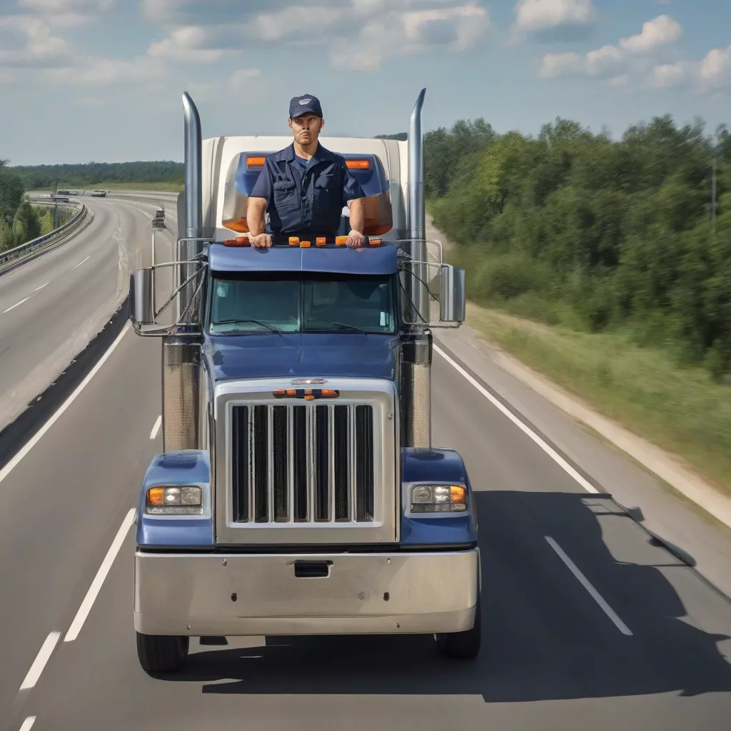 Tài xế lái xe tải trên đường